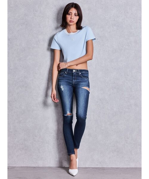 GYDA(ジェイダ)の「Square gydaバイカラーショートTシャツ(Tシャツ/カットソー・レディース・ブラック/ライトブルー/オフホワイト/ピンク・FREE)」の22枚目の写真