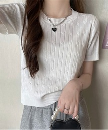 ケーブルサマーニットトップス