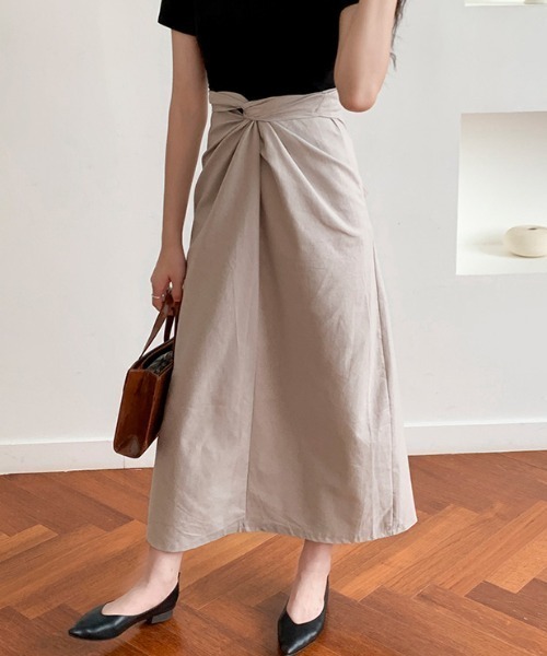 AMAJI(アマジ)の「リネン混 ミモレ丈 スカート(スカート・レディース・グリーン/ベージュ・LARGE/MEDIUM)」の1枚目の写真