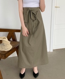 リネン混 ミモレ丈 スカート