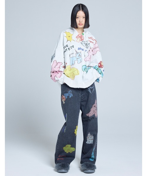 Little sunny bite(リトルサニーバイト)の「little sunny bite x Paula Grenouille doodle hoodie(パーカー・レディース・イエロー/ブルー/オートミール・SMALL/MEDIUM)」の4枚目の写真