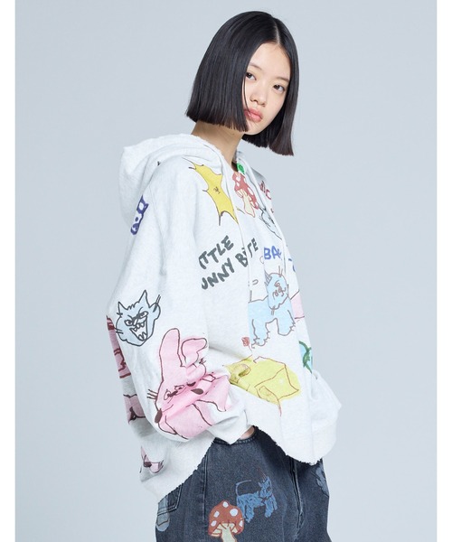 Little sunny bite(リトルサニーバイト)の「little sunny bite x Paula Grenouille doodle hoodie(パーカー・レディース・イエロー/ブルー/オートミール・SMALL/MEDIUM)」の5枚目の写真
