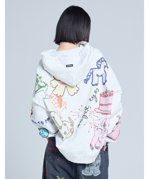 Little sunny bite(リトルサニーバイト)の「little sunny bite x Paula Grenouille doodle hoodie(パーカー・レディース・イエロー/ブルー/オートミール・SMALL/MEDIUM)」の6枚目の写真