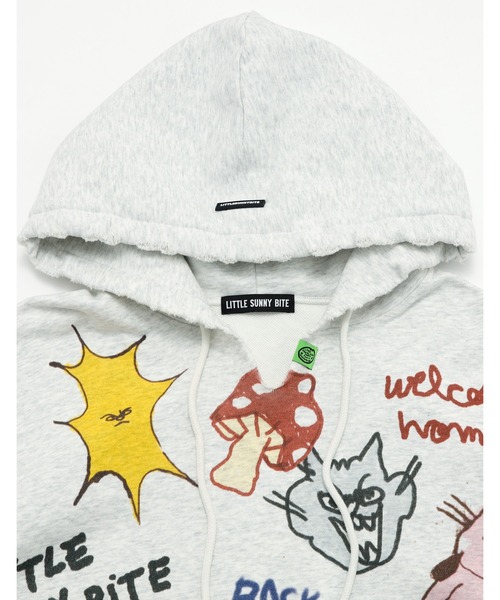 Little sunny bite(リトルサニーバイト)の「little sunny bite x Paula Grenouille doodle hoodie(パーカー・レディース・イエロー/ブルー/オートミール・SMALL/MEDIUM)」の7枚目の写真