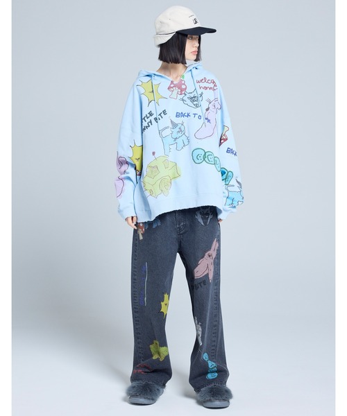 Little sunny bite(リトルサニーバイト)の「little sunny bite x Paula Grenouille doodle hoodie(パーカー・レディース・イエロー/ブルー/オートミール・SMALL/MEDIUM)」の19枚目の写真