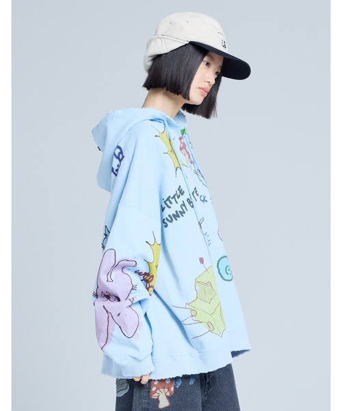 Little sunny bite(リトルサニーバイト)の「little sunny bite x Paula Grenouille doodle hoodie(パーカー・レディース・イエロー/ブルー/オートミール・SMALL/MEDIUM)」の20枚目の写真