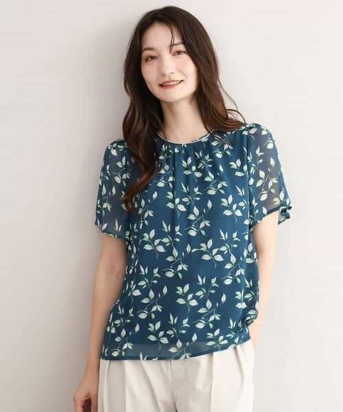 MK MICHEL KLEIN（エムケーミッシェルクラン）の「[洗える]リーフモチーフシフォンブラウス（シャツ/ブラウス・レディース・ネイビー/グリーン・38）」の17枚目の写真