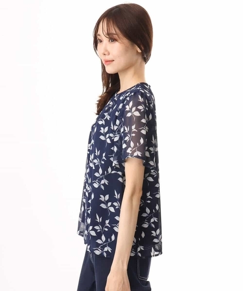 MK MICHEL KLEIN（エムケーミッシェルクラン）の「[洗える]リーフモチーフシフォンブラウス（シャツ/ブラウス・レディース・ネイビー/グリーン・38）」の8枚目の写真