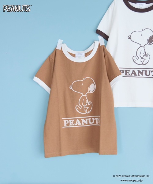 LOWRYS FARM(ローリーズファーム)の「【SNOOPY】リンガーTシャツ(Tシャツ/カットソー・レディース・ブラウン系その他/アイボリー/グレー・FREE)」の1枚目の写真