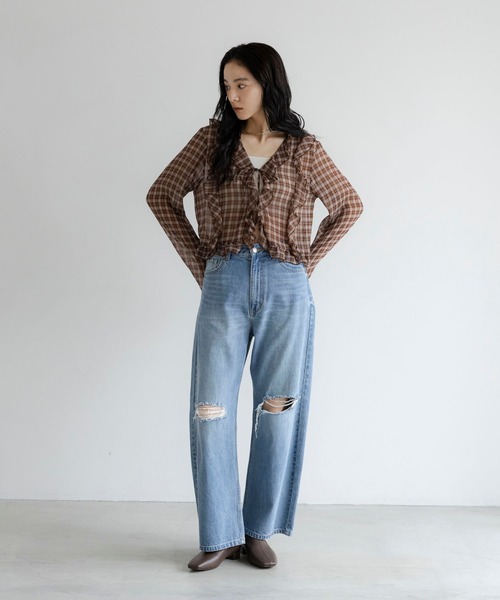 LOWRYS FARM(ローリーズファーム)の「チェックフリルブラウス 1049043(シャツ/ブラウス・レディース・レッド/ブラウン系その他5/ブラウン系その他・FREE)」の5枚目の写真