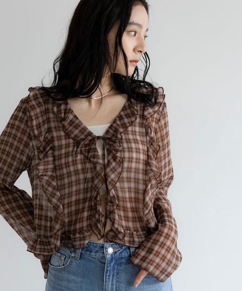 LOWRYS FARM(ローリーズファーム)の「チェックフリルブラウス 1049043(シャツ/ブラウス・レディース・レッド/ブラウン系その他5/ブラウン系その他・FREE)」の6枚目の写真