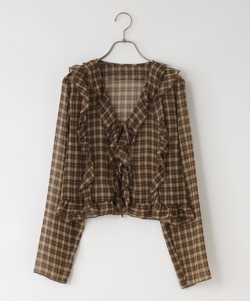 LOWRYS FARM(ローリーズファーム)の「チェックフリルブラウス 1049043(シャツ/ブラウス・レディース・レッド/ブラウン系その他5/ブラウン系その他・FREE)」の8枚目の写真