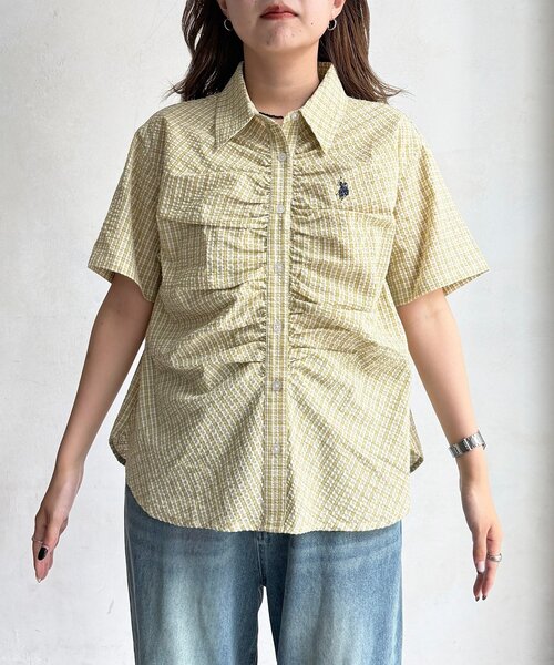 U.S. POLO ASSN.(ユーエスポロアッスン)の「シャーリング半袖シャツ(シャツ/ブラウス・レディース・レッド/ネイビー/ホワイト/イエロー・FREE)」の8枚目の写真