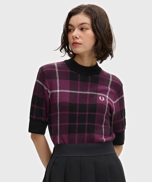 FRED PERRY タータンチェック ニットポロシャツ Boucle Tartan Knitted T-Shirt／ブークレタータンチェックニットT