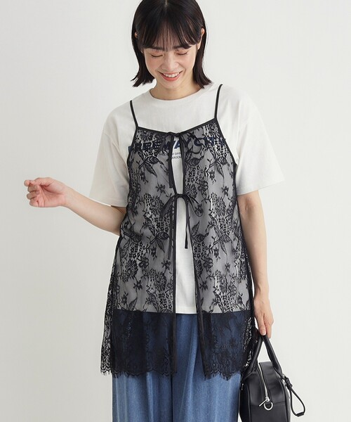 HONEYSUCKLE ROSE（ハニーサックルローズ）の「マエアキリボンレースキャミ（Tシャツ/カットソー・レディース・ブラック/ホワイト・05/04）」の2枚目の写真