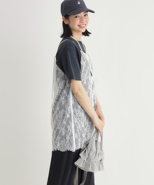 HONEYSUCKLE ROSE（ハニーサックルローズ）の「マエアキリボンレースキャミ（Tシャツ/カットソー・レディース・ブラック/ホワイト・05/04）」の3枚目の写真