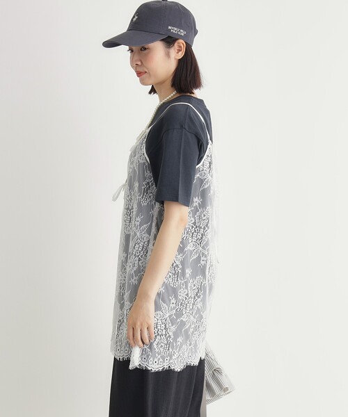 HONEYSUCKLE ROSE（ハニーサックルローズ）の「マエアキリボンレースキャミ（Tシャツ/カットソー・レディース・ブラック/ホワイト・05/04）」の4枚目の写真