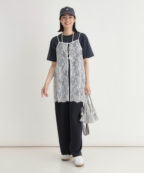 HONEYSUCKLE ROSE（ハニーサックルローズ）の「マエアキリボンレースキャミ（Tシャツ/カットソー・レディース・ブラック/ホワイト・05/04）」の6枚目の写真