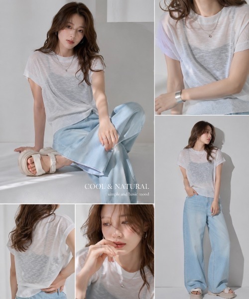Dolce Fiora（ドルチェフィオラ）の「涼やかな透け感がおしゃれな、スラブシアー半袖ニット（ニット/セーター・レディース・ホワイト/ブラック/ブラウン・M）」の15枚目の写真
