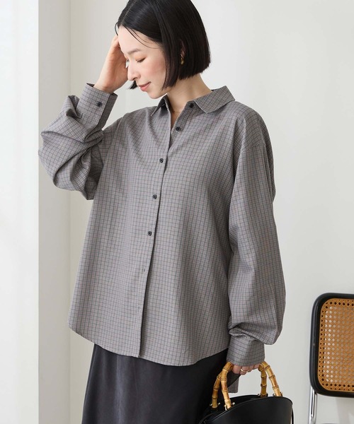 Aunely(オーネリー)の「【Aunely】 しわレスデイリーチェックシャツ<YOSOOIシリーズ>(シャツ/ブラウス・レディース・グレー/ブラウン/ブルー/ブラック/オレンジ・M/L)」の2枚目の写真