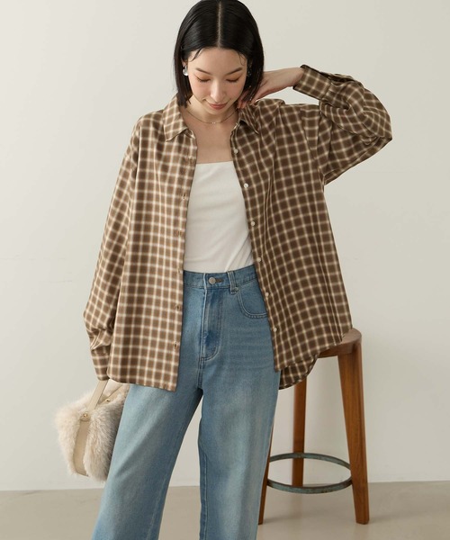 Aunely(オーネリー)の「【Aunely】 しわレスデイリーチェックシャツ<YOSOOIシリーズ>(シャツ/ブラウス・レディース・グレー/ブラウン/ブルー/ブラック/オレンジ・M/L)」の12枚目の写真