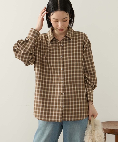 Aunely(オーネリー)の「【Aunely】 しわレスデイリーチェックシャツ<YOSOOIシリーズ>(シャツ/ブラウス・レディース・グレー/ブラウン/ブルー/ブラック/オレンジ・M/L)」の14枚目の写真