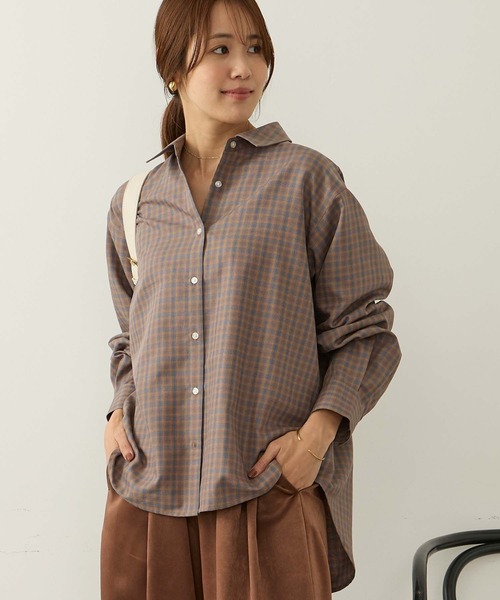 Aunely(オーネリー)の「【Aunely】 しわレスデイリーチェックシャツ<YOSOOIシリーズ>(シャツ/ブラウス・レディース・グレー/ブラウン/ブルー/ブラック/オレンジ・M/L)」の19枚目の写真
