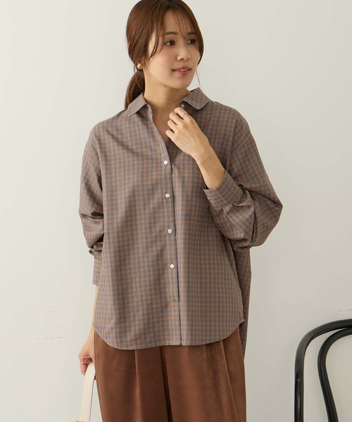 Aunely(オーネリー)の「【Aunely】 しわレスデイリーチェックシャツ<YOSOOIシリーズ>(シャツ/ブラウス・レディース・グレー/ブラウン/ブルー/ブラック/オレンジ・M/L)」の21枚目の写真