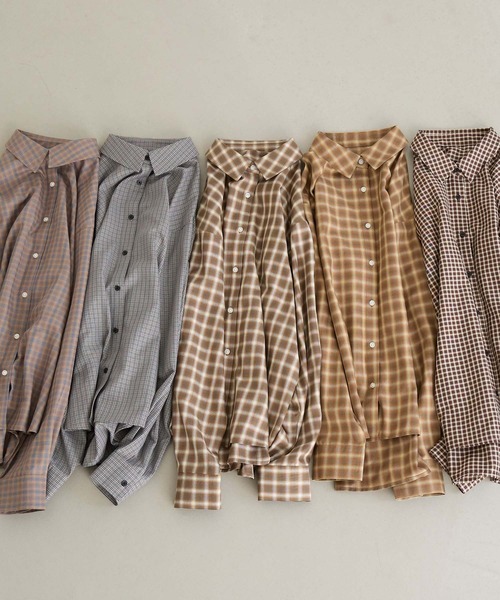 Aunely(オーネリー)の「【Aunely】 しわレスデイリーチェックシャツ<YOSOOIシリーズ>(シャツ/ブラウス・レディース・グレー/ブラウン/ブルー/ブラック/オレンジ・M/L)」の8枚目の写真