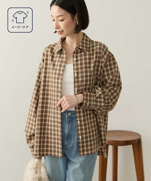 Aunely(オーネリー)の「【Aunely】 しわレスデイリーチェックシャツ<YOSOOIシリーズ>(シャツ/ブラウス・レディース・グレー/ブラウン/ブルー/ブラック/オレンジ・M/L)」の10枚目の写真
