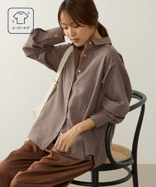 Aunely(オーネリー)の「【Aunely】 しわレスデイリーチェックシャツ<YOSOOIシリーズ>(シャツ/ブラウス・レディース・グレー/ブラウン/ブルー/ブラック/オレンジ・M/L)」の18枚目の写真