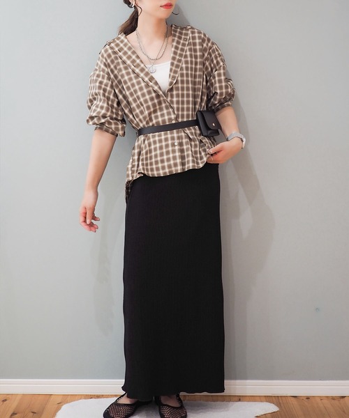 Aunely(オーネリー)の「【Aunely】 しわレスデイリーチェックシャツ<YOSOOIシリーズ>(シャツ/ブラウス・レディース・グレー/ブラウン/ブルー/ブラック/オレンジ・M/L)」の6枚目の写真