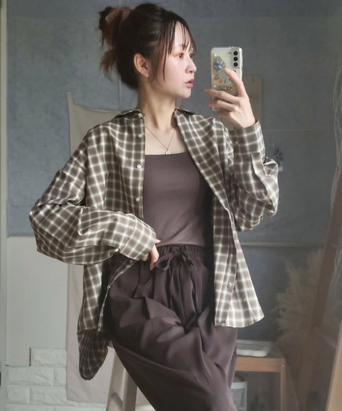 Aunely(オーネリー)の「【Aunely】 しわレスデイリーチェックシャツ<YOSOOIシリーズ>(シャツ/ブラウス・レディース・グレー/ブラウン/ブルー/ブラック/オレンジ・M/L)」の12枚目の写真