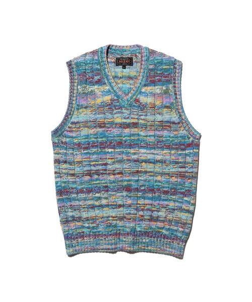 BEAMS PLUS(ビームスプラス)の「Cable Knit Vest Kasuri(ニット/セーター・メンズ・オレンジ/レッド/サックスブルー・S/M/L/XL)」の2枚目の写真