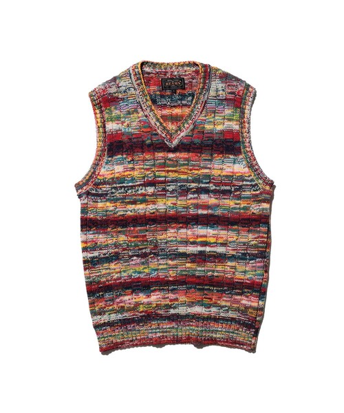 BEAMS PLUS(ビームスプラス)の「Cable Knit Vest Kasuri(ニット/セーター・メンズ・オレンジ/レッド/サックスブルー・S/M/L/XL)」の4枚目の写真