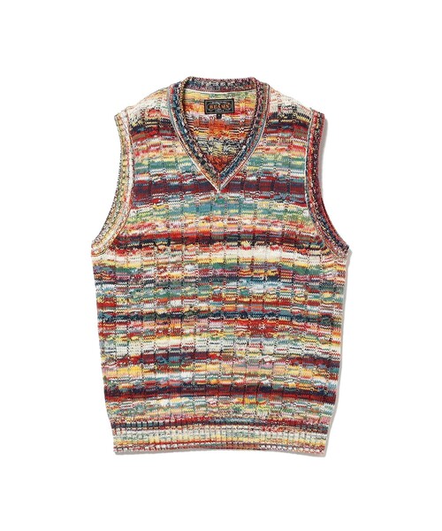 BEAMS PLUS(ビームスプラス)の「Cable Knit Vest Kasuri(ニット/セーター・メンズ・オレンジ/レッド/サックスブルー・S/M/L/XL)」の14枚目の写真