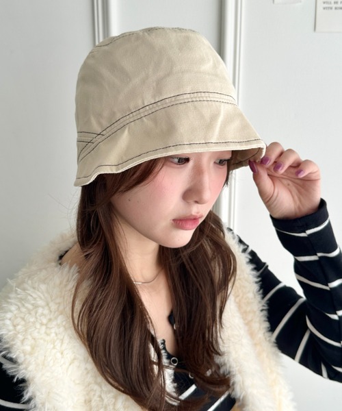 CLEA(クレア)の「ツイル起毛バケットハット(ニットキャップ/ビーニー・レディース・ブラック/ベージュ/カーキ/アイボリー・FREE)」の2枚目の写真