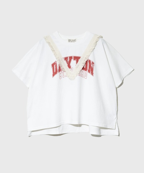 CUBE SUGAR(キューブシュガー)の「CUBE SUGAR/キューブシュガー 26/-天竺フリンジヤッコTEE(Tシャツ/カットソー・レディース・ホワイト/チャコールグレー・FREE)」の2枚目の写真