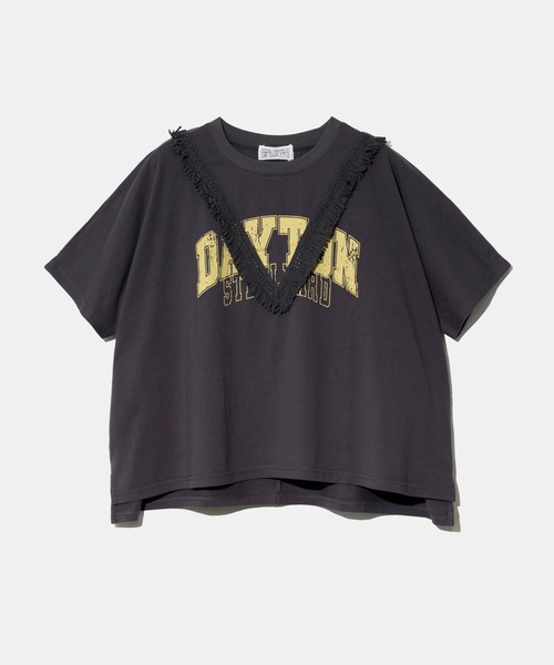 CUBE SUGAR(キューブシュガー)の「CUBE SUGAR/キューブシュガー 26/-天竺フリンジヤッコTEE(Tシャツ/カットソー・レディース・ホワイト/チャコールグレー・FREE)」の1枚目の写真