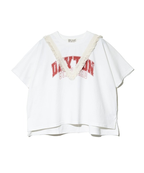 CUBE SUGAR(キューブシュガー)の「CUBE SUGAR/キューブシュガー 26/-天竺フリンジヤッコTEE(Tシャツ/カットソー・レディース・ホワイト/チャコールグレー・FREE)」の5枚目の写真