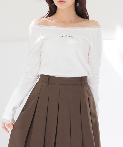 Honeys（ハニーズ）の「レース付オフショルトップス（Tシャツ/カットソー・レディース・カーキ/アイボリー/ピンク/スミクロ・L/M）」の2枚目の写真