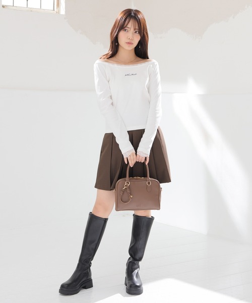 Honeys（ハニーズ）の「レース付オフショルトップス（Tシャツ/カットソー・レディース・カーキ/アイボリー/ピンク/スミクロ・L/M）」の5枚目の写真