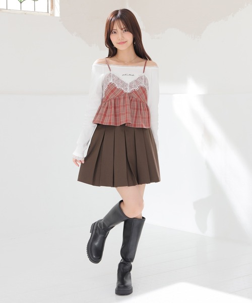 Honeys（ハニーズ）の「レース付オフショルトップス（Tシャツ/カットソー・レディース・カーキ/アイボリー/ピンク/スミクロ・L/M）」の6枚目の写真