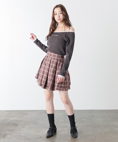 Honeys（ハニーズ）の「レース付オフショルトップス（Tシャツ/カットソー・レディース・カーキ/アイボリー/ピンク/スミクロ・L/M）」の8枚目の写真