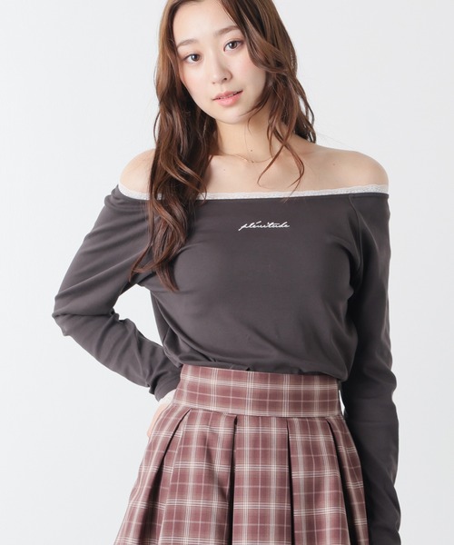 Honeys（ハニーズ）の「レース付オフショルトップス（Tシャツ/カットソー・レディース・カーキ/アイボリー/ピンク/スミクロ・L/M）」の9枚目の写真
