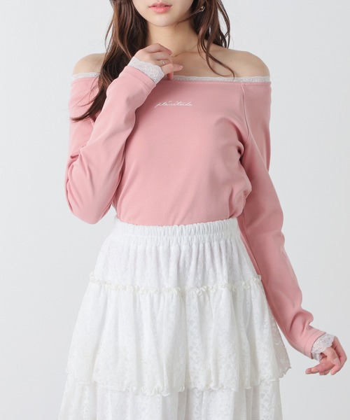Honeys（ハニーズ）の「レース付オフショルトップス（Tシャツ/カットソー・レディース・カーキ/アイボリー/ピンク/スミクロ・L/M）」の12枚目の写真