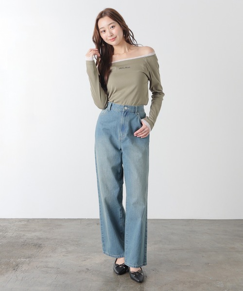 Honeys（ハニーズ）の「レース付オフショルトップス（Tシャツ/カットソー・レディース・カーキ/アイボリー/ピンク/スミクロ・L/M）」の21枚目の写真