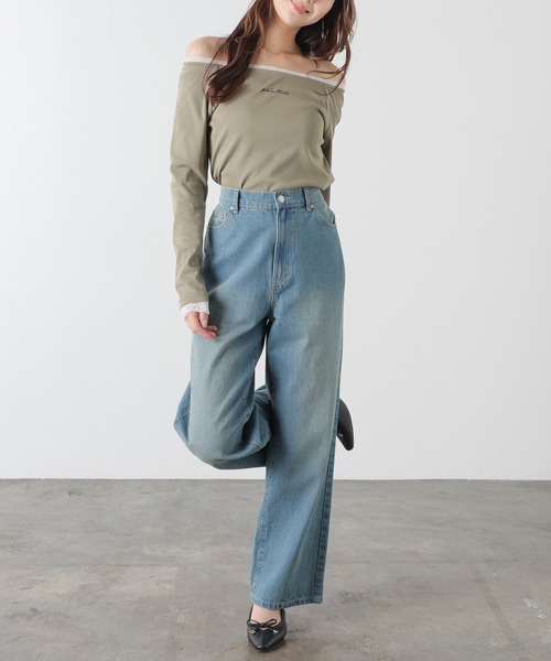 Honeys（ハニーズ）の「レース付オフショルトップス（Tシャツ/カットソー・レディース・カーキ/アイボリー/ピンク/スミクロ・L/M）」の22枚目の写真