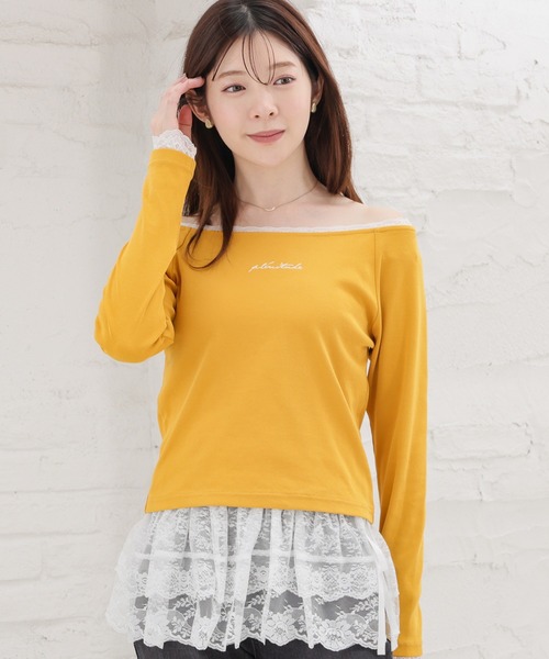 Honeys（ハニーズ）の「レース付オフショルトップス（Tシャツ/カットソー・レディース・カーキ/アイボリー/ピンク/スミクロ・L/M）」の14枚目の写真