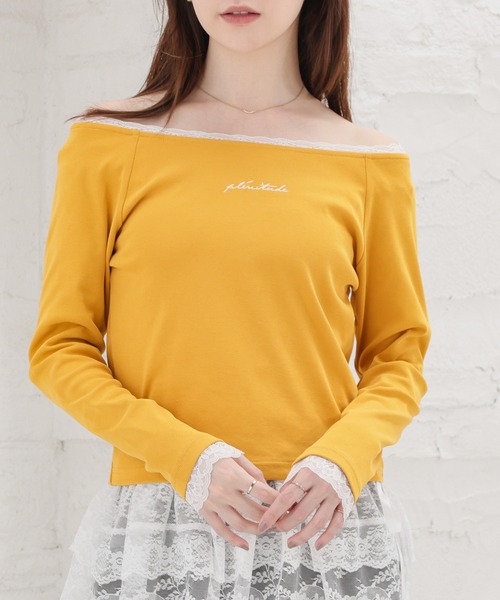 Honeys（ハニーズ）の「レース付オフショルトップス（Tシャツ/カットソー・レディース・カーキ/アイボリー/ピンク/スミクロ・L/M）」の15枚目の写真